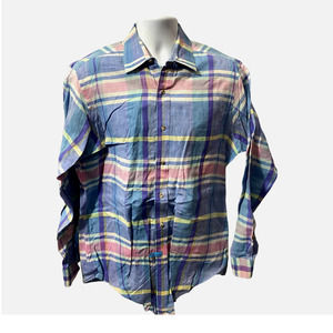 “BURBERRYS” USA Vintage Plaid Flannel Mens L Long Sleeve Button Up Shirt